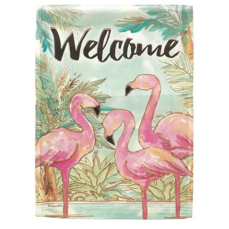 RECINTO 13 x 18 in. Welcome Flamingo Print Flag Garden Flag RE3460658